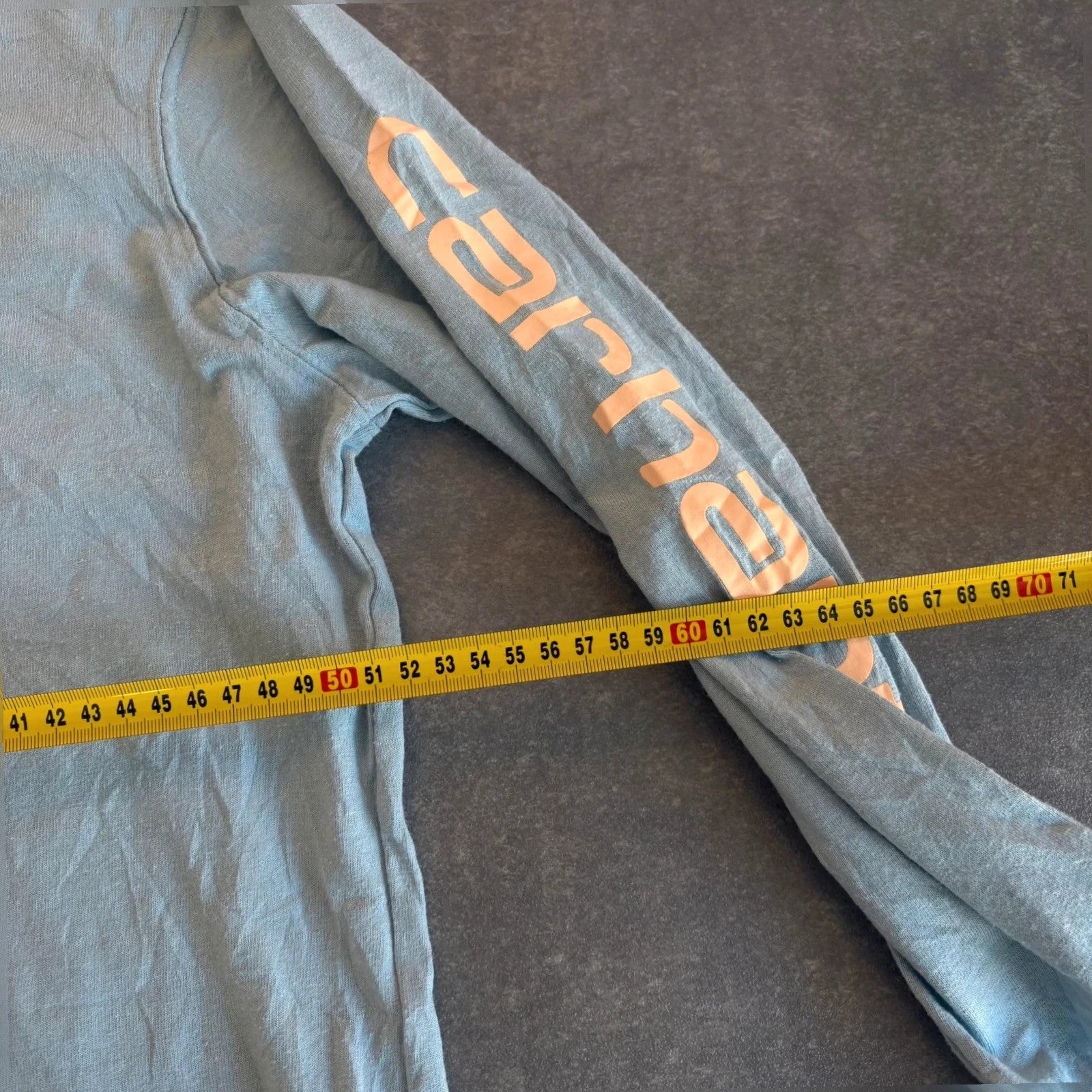 Carhartt Light Blue Long Sleeve Arm Logo T-Shirt Youth Large loose Fit Workwear Cotton