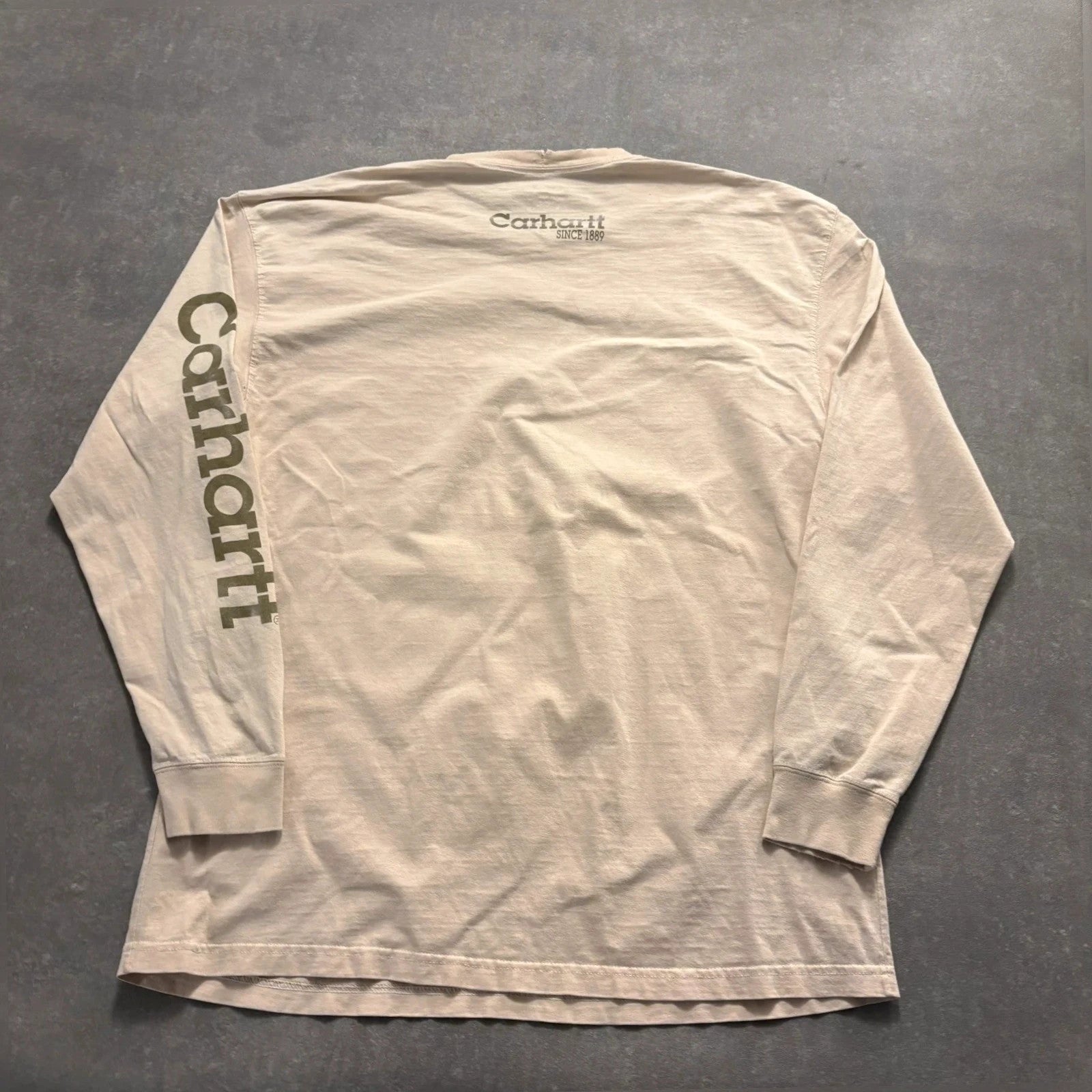 Carhartt Cream Vintage Long sleeve Since 1889 T-Shirt Mens XL 100% Cotton Workwear