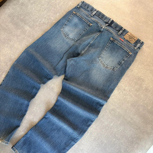 Wrangler Blue Denim Jeans Men Straight Leg Western Workwear Vintage Cotton Casual Denim