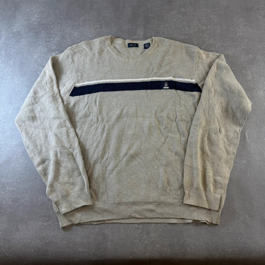 Izod Cream Navy Striped Knit Sweater XXL Embroidered Chest Logo Vintage Preppy Streetwear Cotton