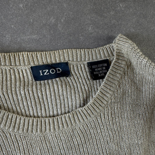 Izod Cream Navy Striped Knit Sweater XXL Embroidered Chest Logo Vintage Preppy Streetwear Cotton
