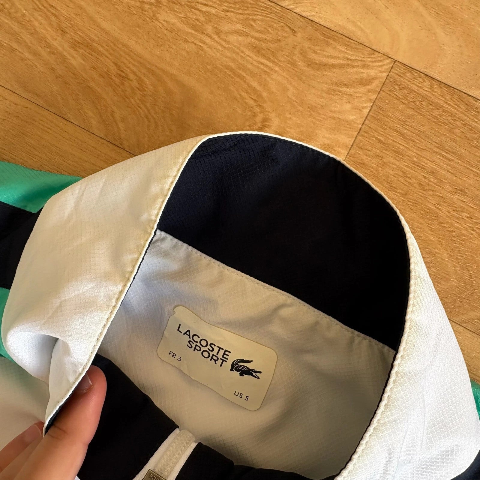 Lacoste Sport White Navy Green Colourblock Zip Up Vintage Track Jacket Streetwear Mens