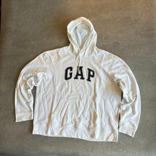 Gap White Arch Logo Pullover Hoodie Mens Large Collegiate Casual Streetwear Vintage