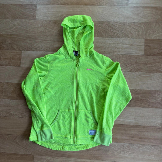 Nike Neon Green Pink Swoosh Lightweight Full Zip Vintage Gym Hoodie Womens