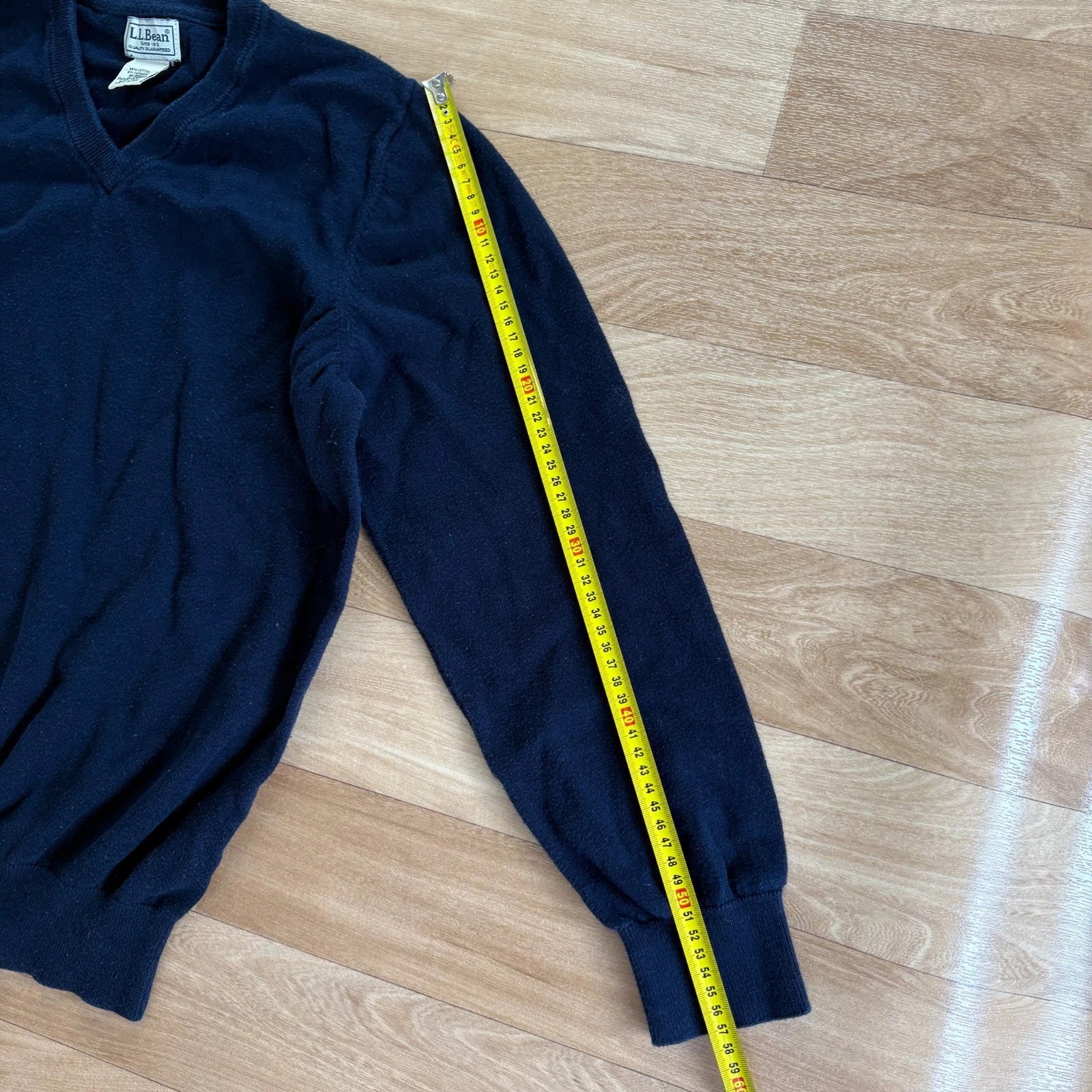 LL Bean Navy Cashmere Blend V Neck Knit Sweater Ivy Preppy Mens