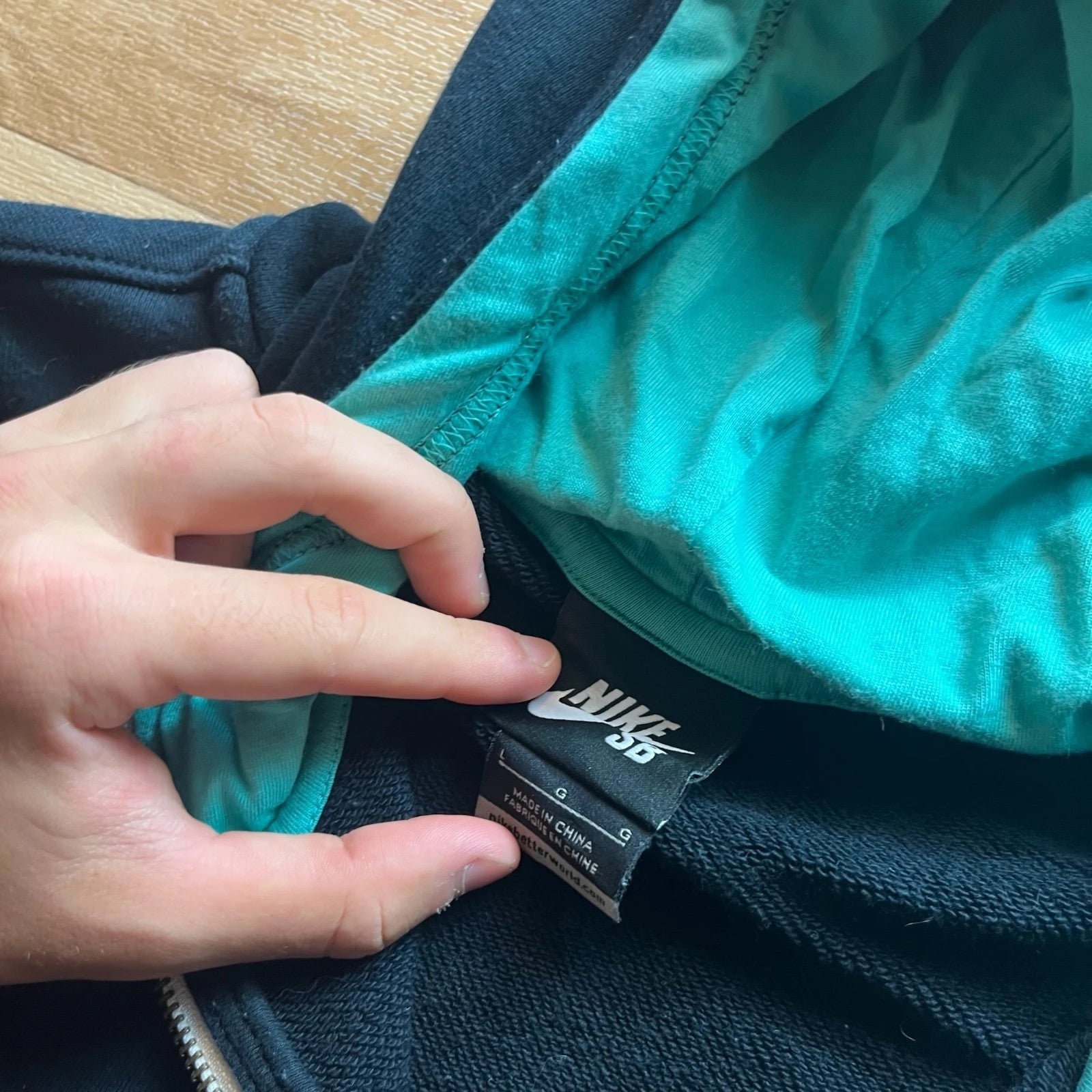 Nike SB Black Teal Lined Hood Skate Full Zip Streetwear Hoodie Mens