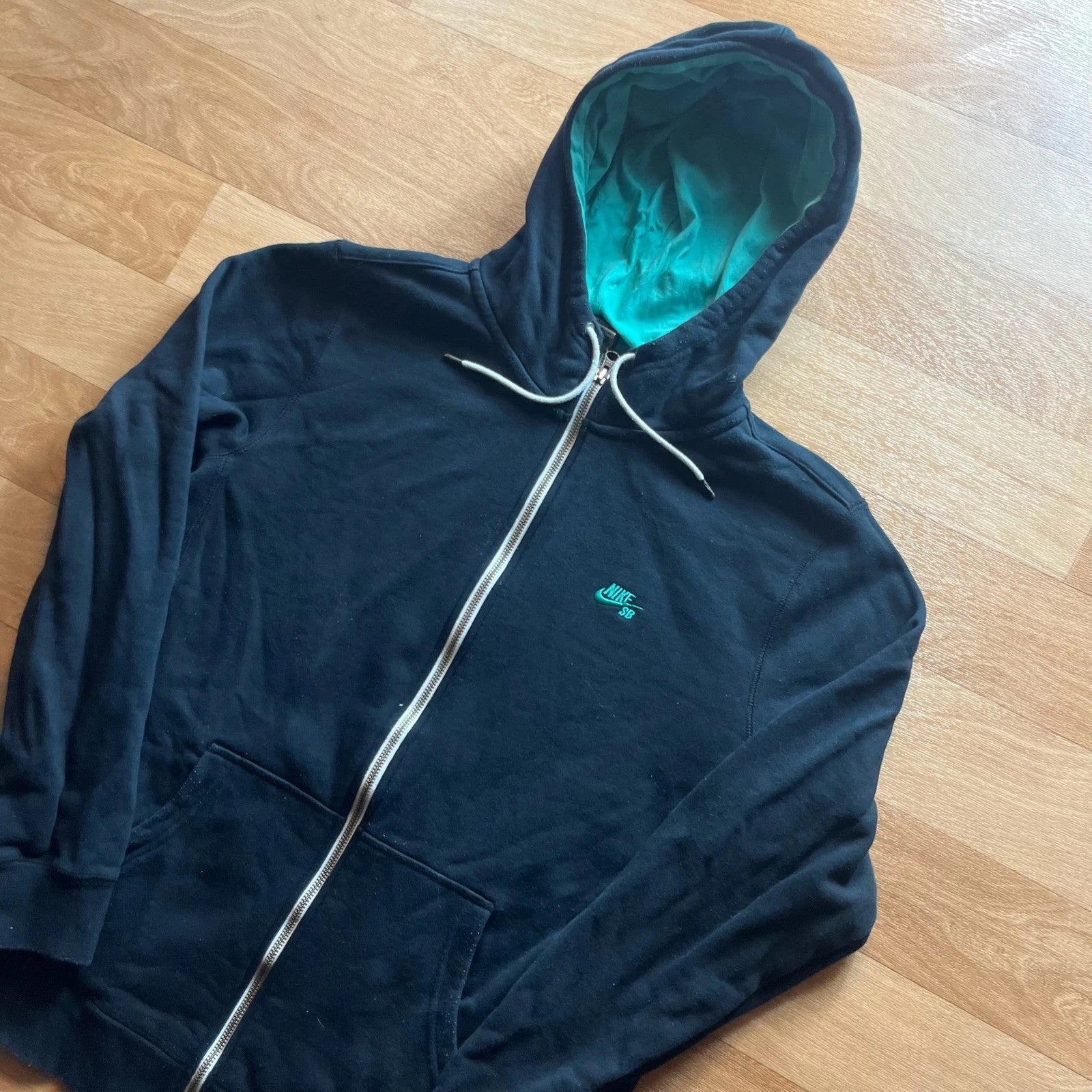 Nike SB Black Teal Lined Hood Skate Full Zip Streetwear Hoodie Mens