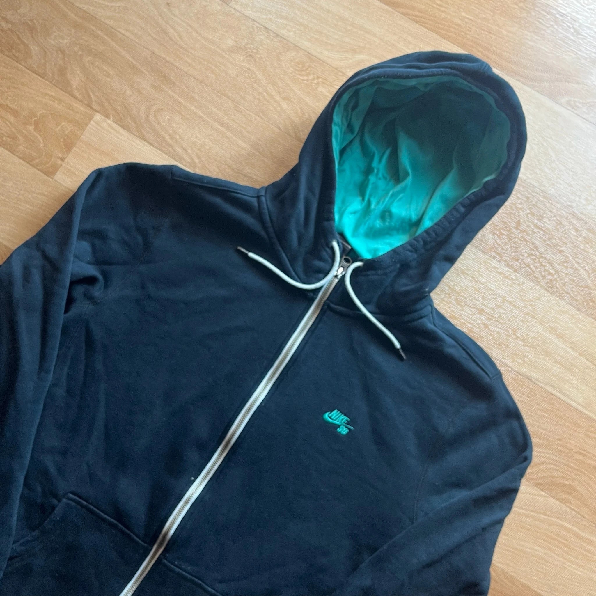 Nike SB Black Teal Lined Hood Skate Full Zip Streetwear Hoodie Mens