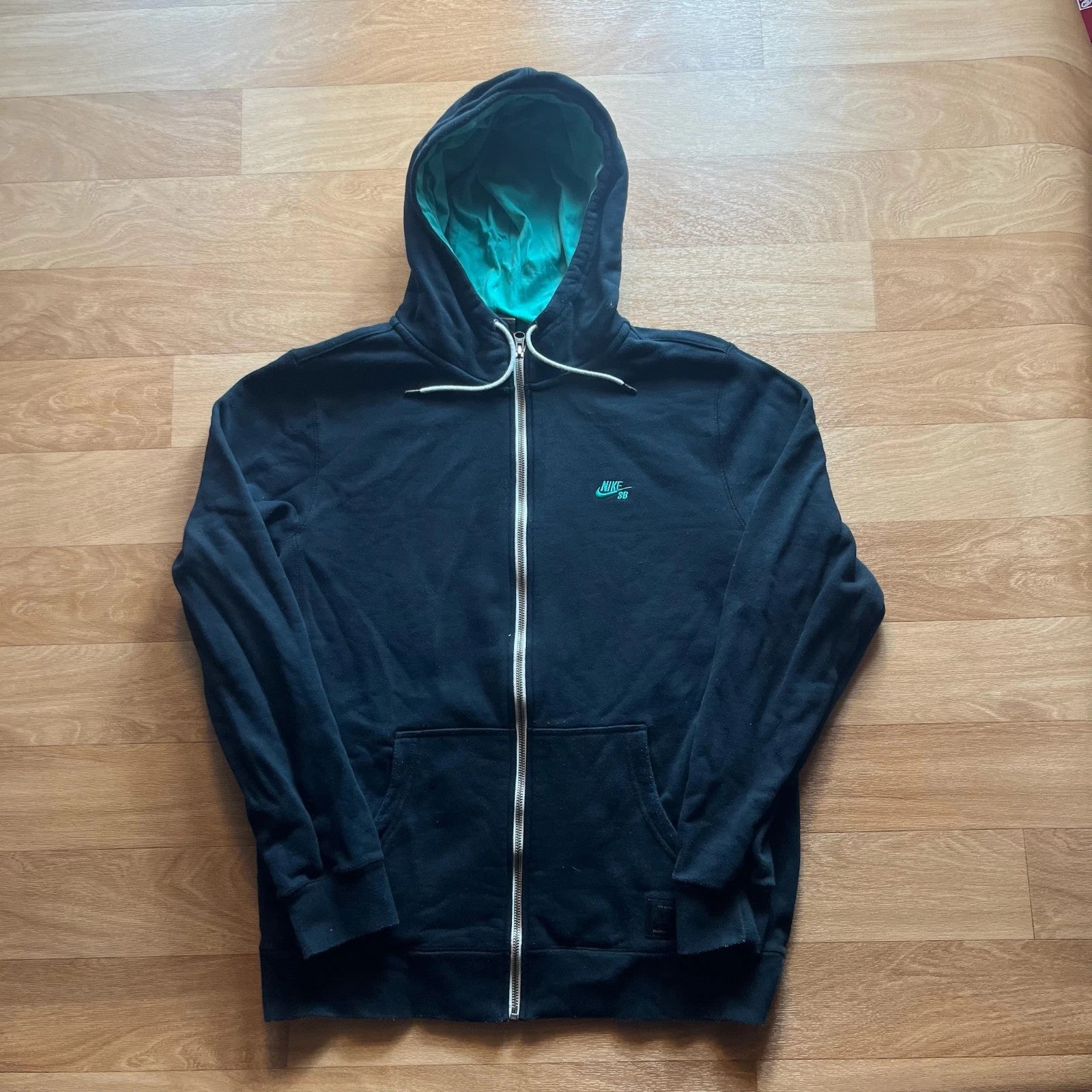 Nike SB Black Teal Lined Hood Skate Full Zip Streetwear Hoodie Mens
