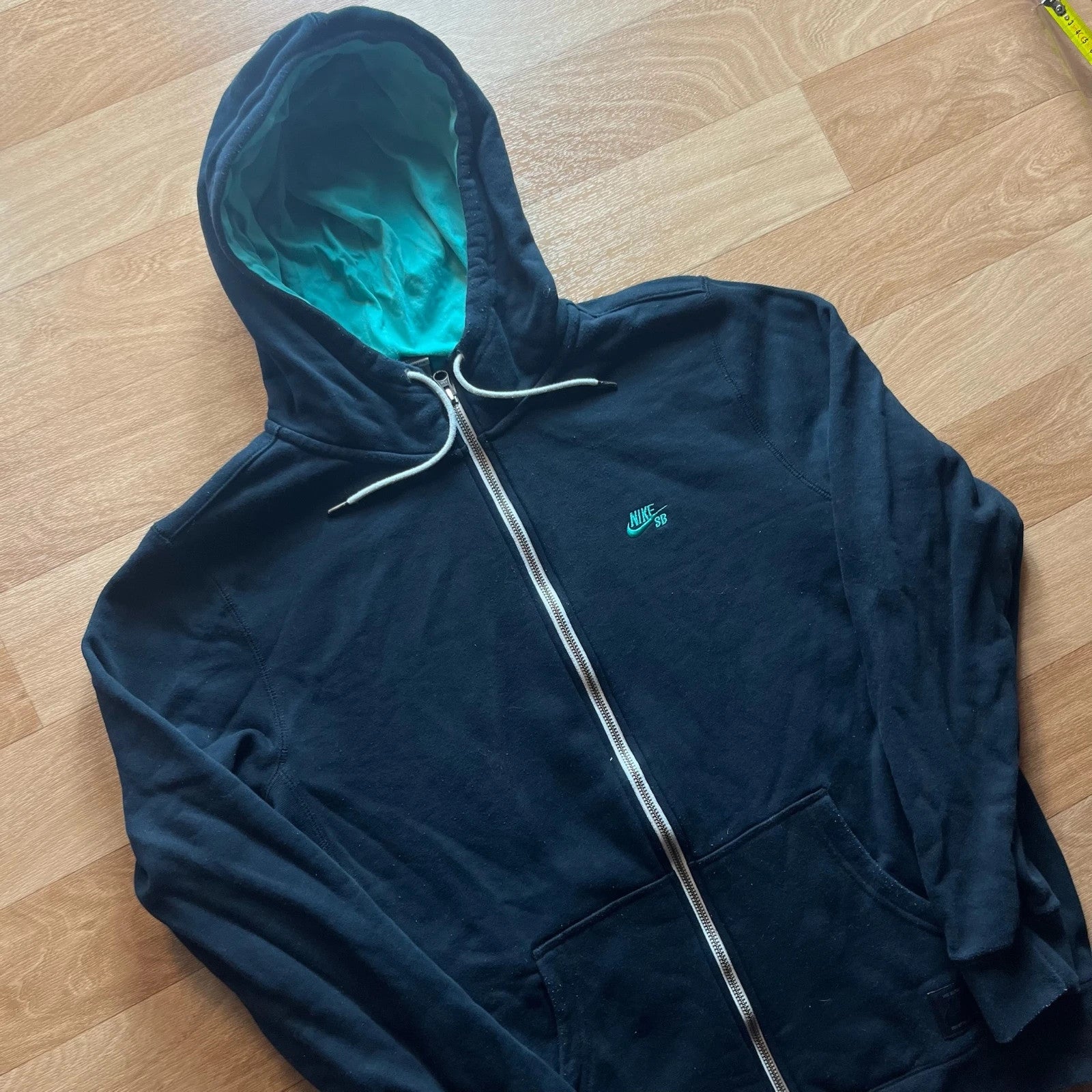 Nike SB Black Teal Lined Hood Skate Full Zip Streetwear Hoodie Mens