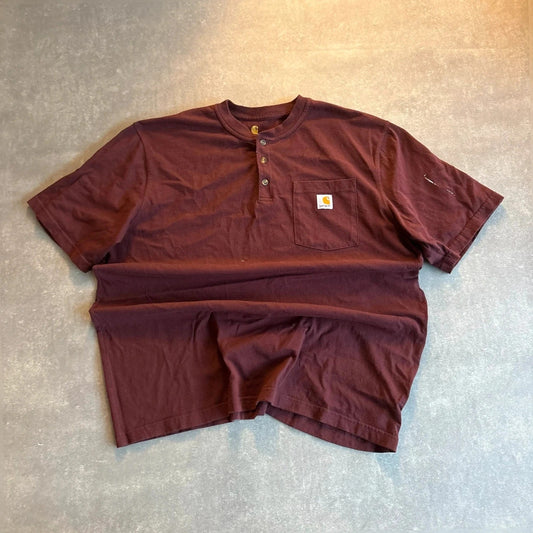 Carhartt Maroon Pocket Henley T Shirt Mens XL Original Fit Workwear Vintage Short sleeve Button Tee
