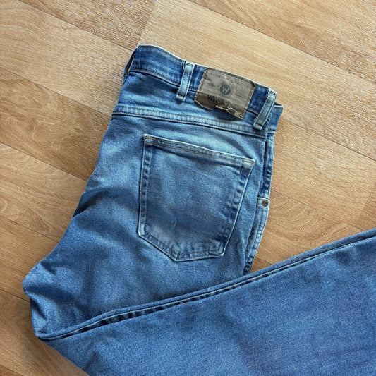 Wrangler Premium Quality Blue Regular Fit Straight Leg Vintage Denim Jeans Mens