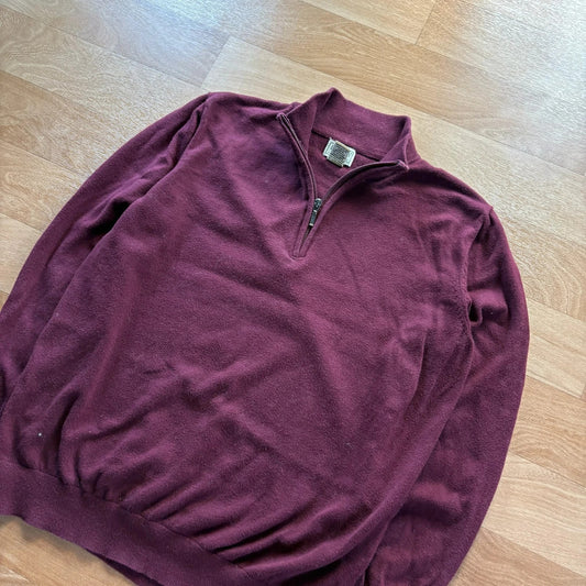 LL Bean Burgundy Quarter Zip Cashmere Blend Vintage Preppy Knit Sweater Mens