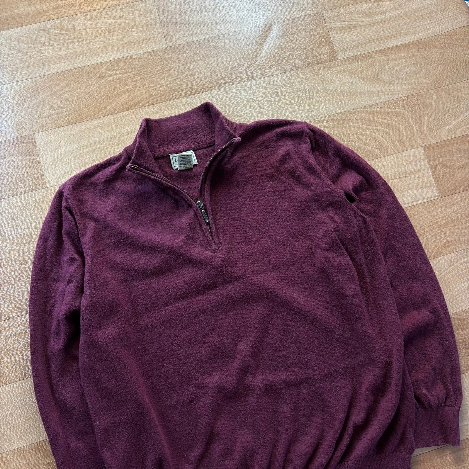LL Bean Burgundy Quarter Zip Cashmere Blend Vintage Preppy Knit Sweater Mens