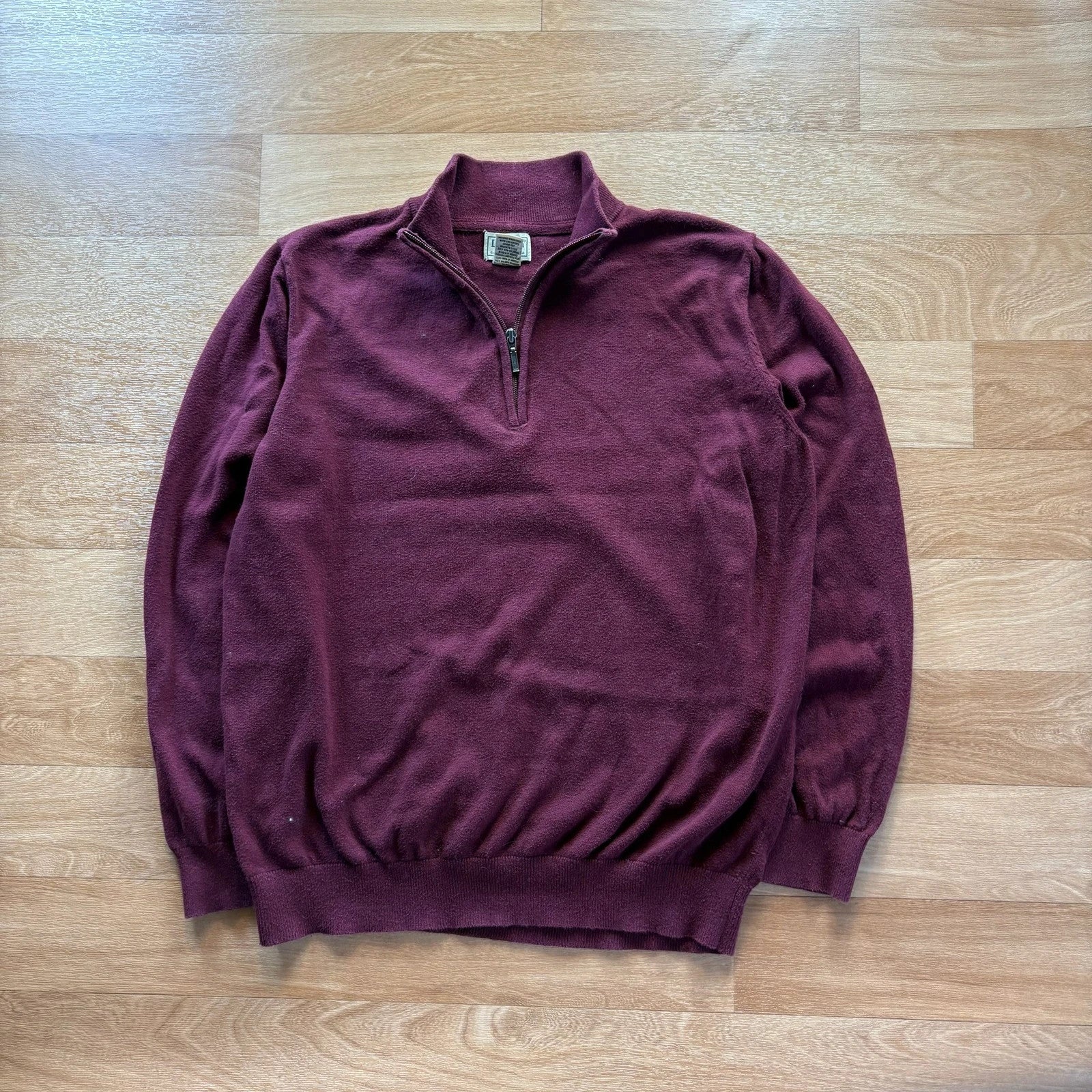 LL Bean Burgundy Quarter Zip Cashmere Blend Vintage Preppy Knit Sweater Mens