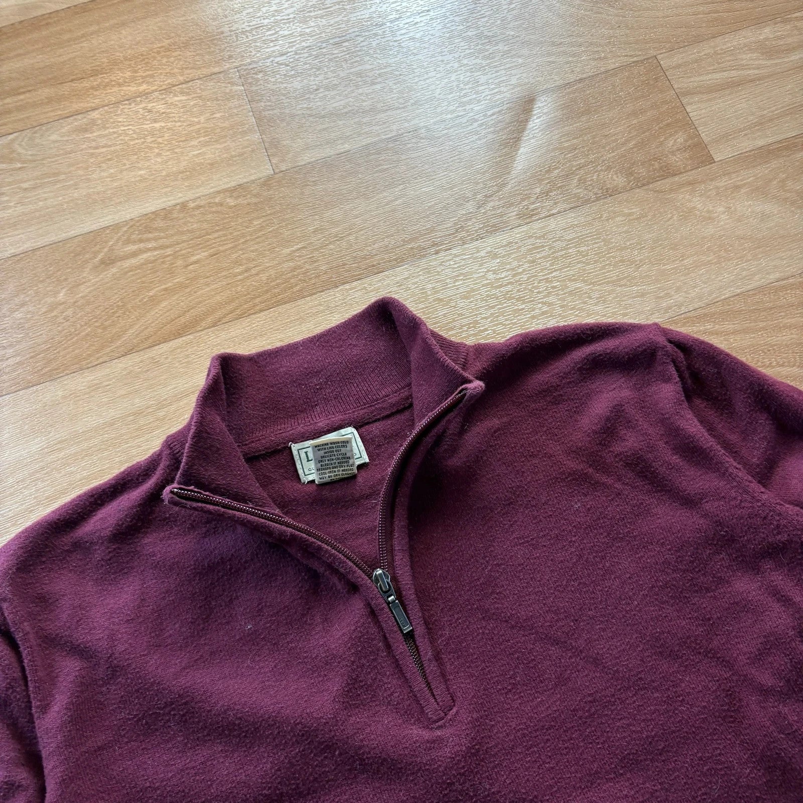 LL Bean Burgundy Quarter Zip Cashmere Blend Vintage Preppy Knit Sweater Mens
