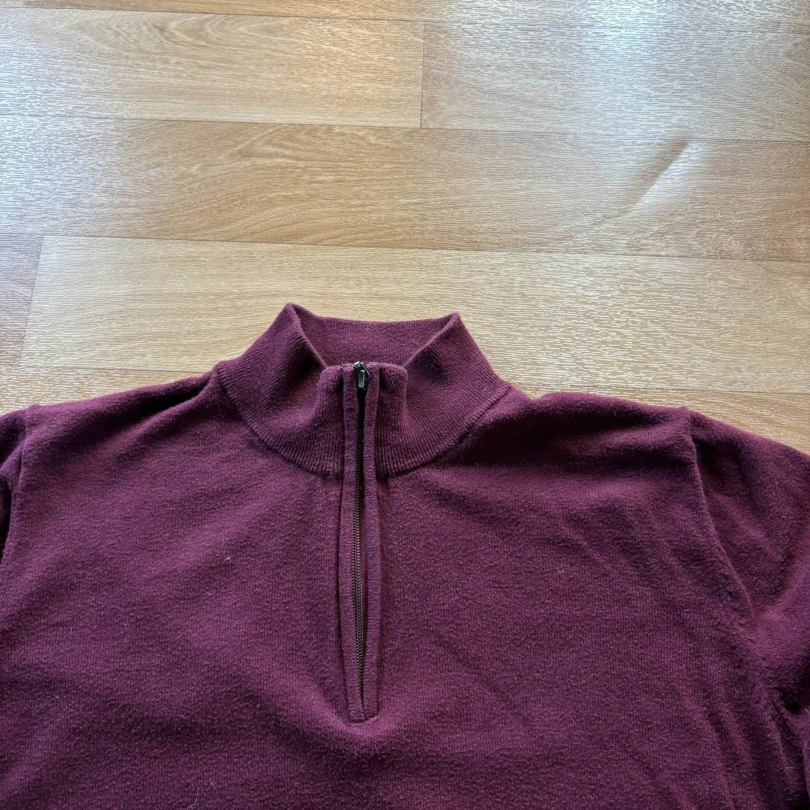 LL Bean Burgundy Quarter Zip Cashmere Blend Vintage Preppy Knit Sweater Mens