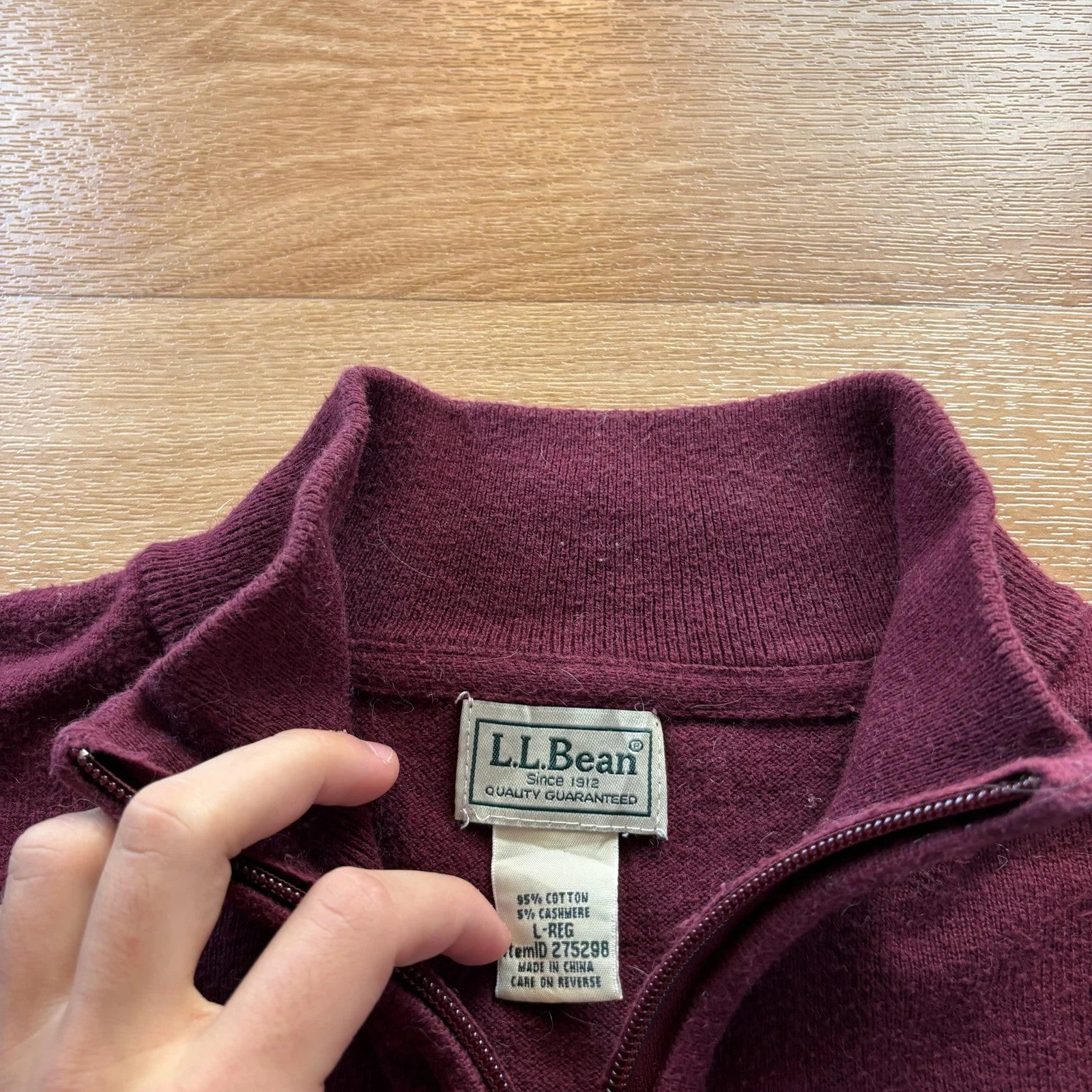 LL Bean Burgundy Quarter Zip Cashmere Blend Vintage Preppy Knit Sweater Mens