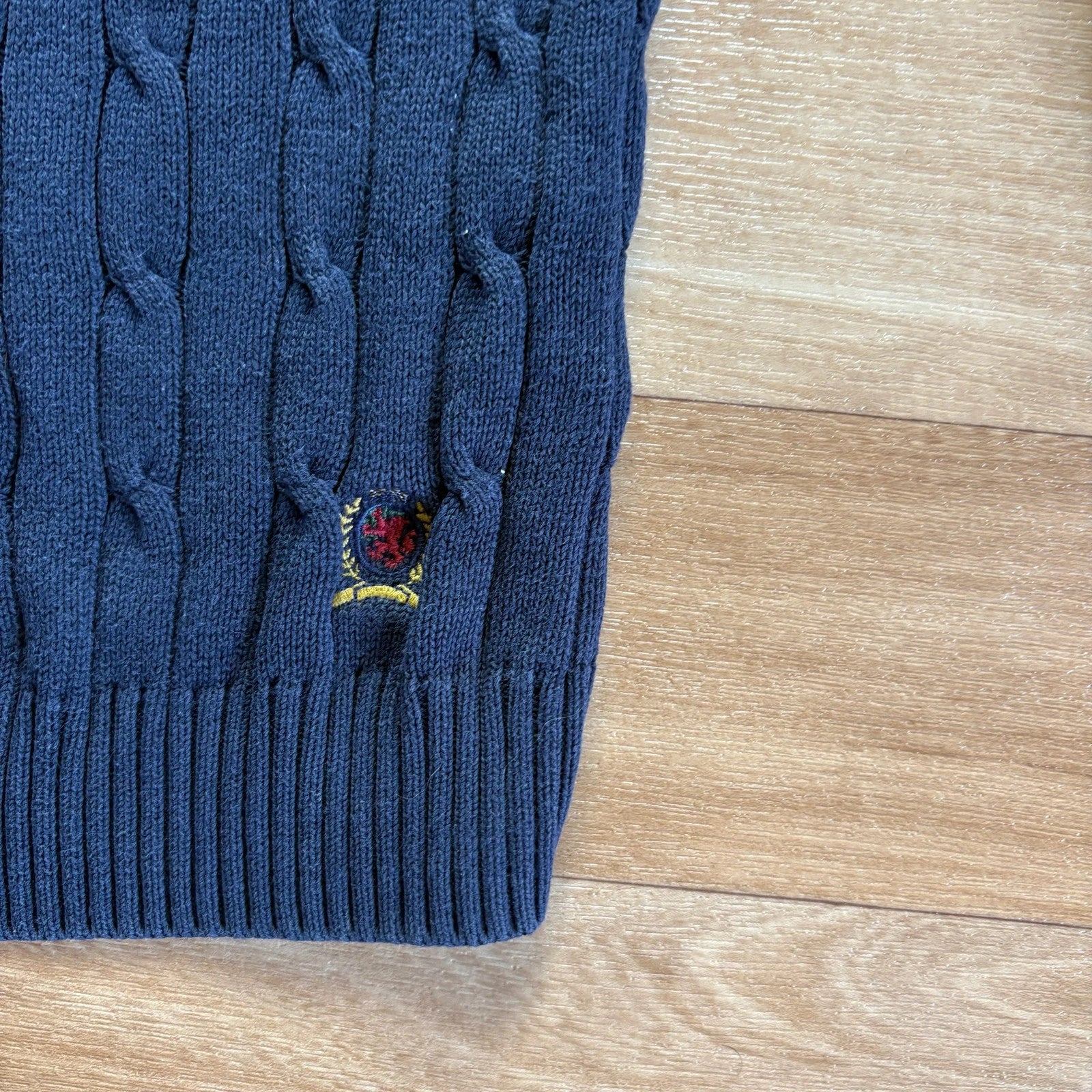 Tommy Hilfiger Navy Cable Knit Crew Neck Vintage Preppy Cotton Sweater Mens