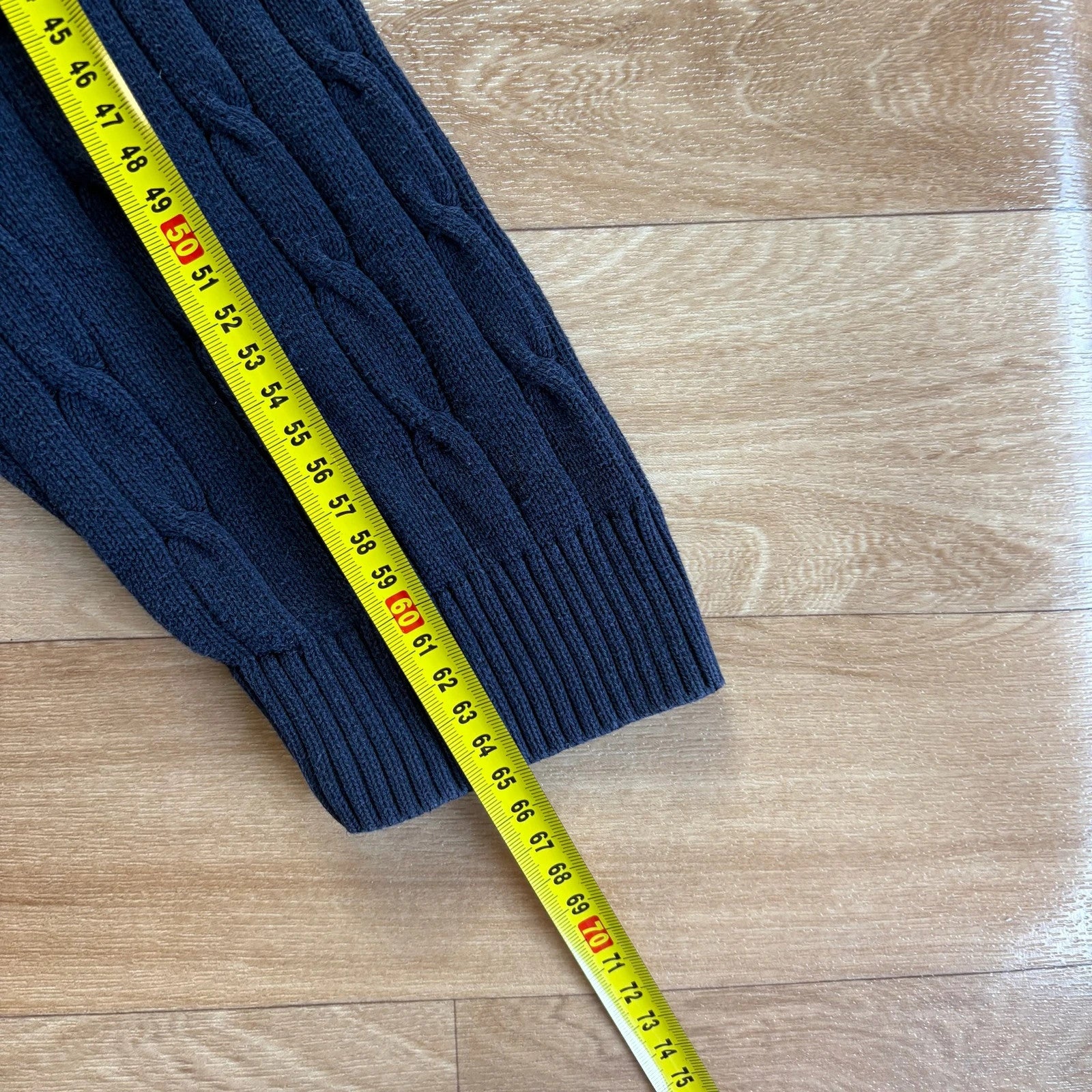 Tommy Hilfiger Navy Cable Knit Crew Neck Vintage Preppy Cotton Sweater Mens