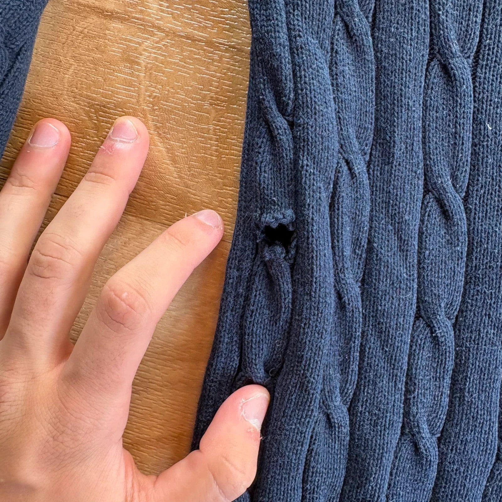 Tommy Hilfiger Navy Cable Knit Crew Neck Vintage Preppy Cotton Sweater Mens