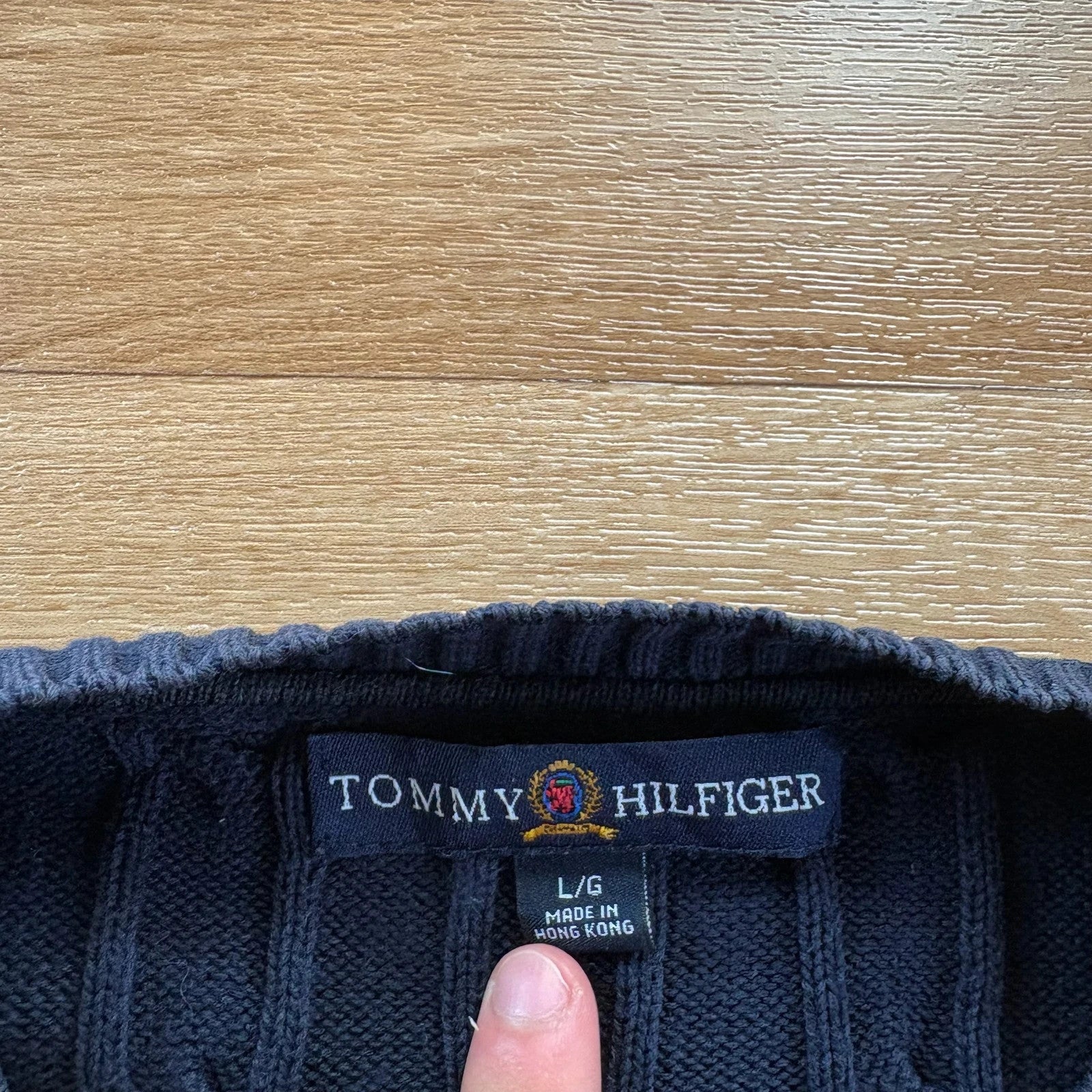 Tommy Hilfiger Navy Cable Knit Crew Neck Vintage Preppy Cotton Sweater Mens
