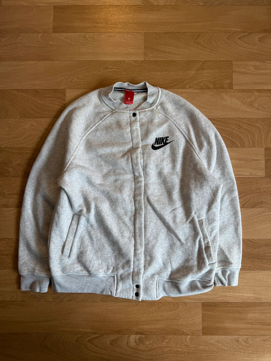 Nike Grey Marl Button Up Vintage Varsity Bomber Sweatshirt Jacket Mens