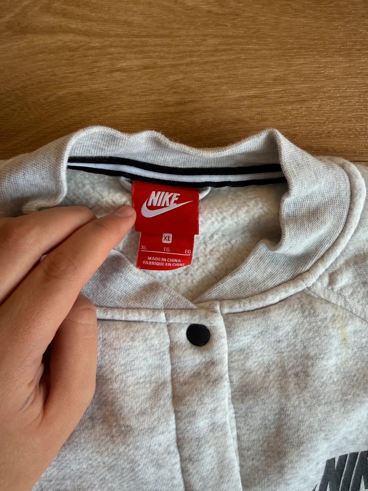 Nike Grey Marl Button Up Vintage Varsity Bomber Sweatshirt Jacket Mens