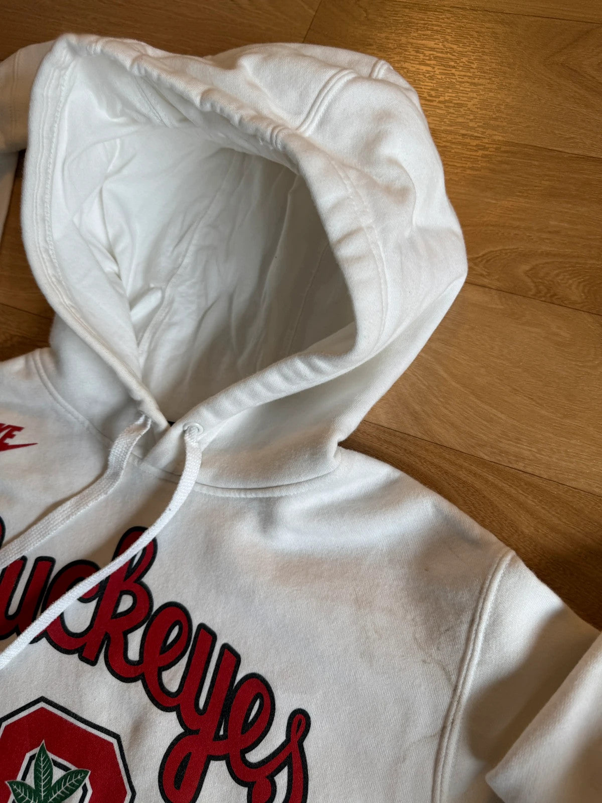 Nike White Buckeyes Script Vintage Collegiate Streetwear Pullover Hoodie Mens