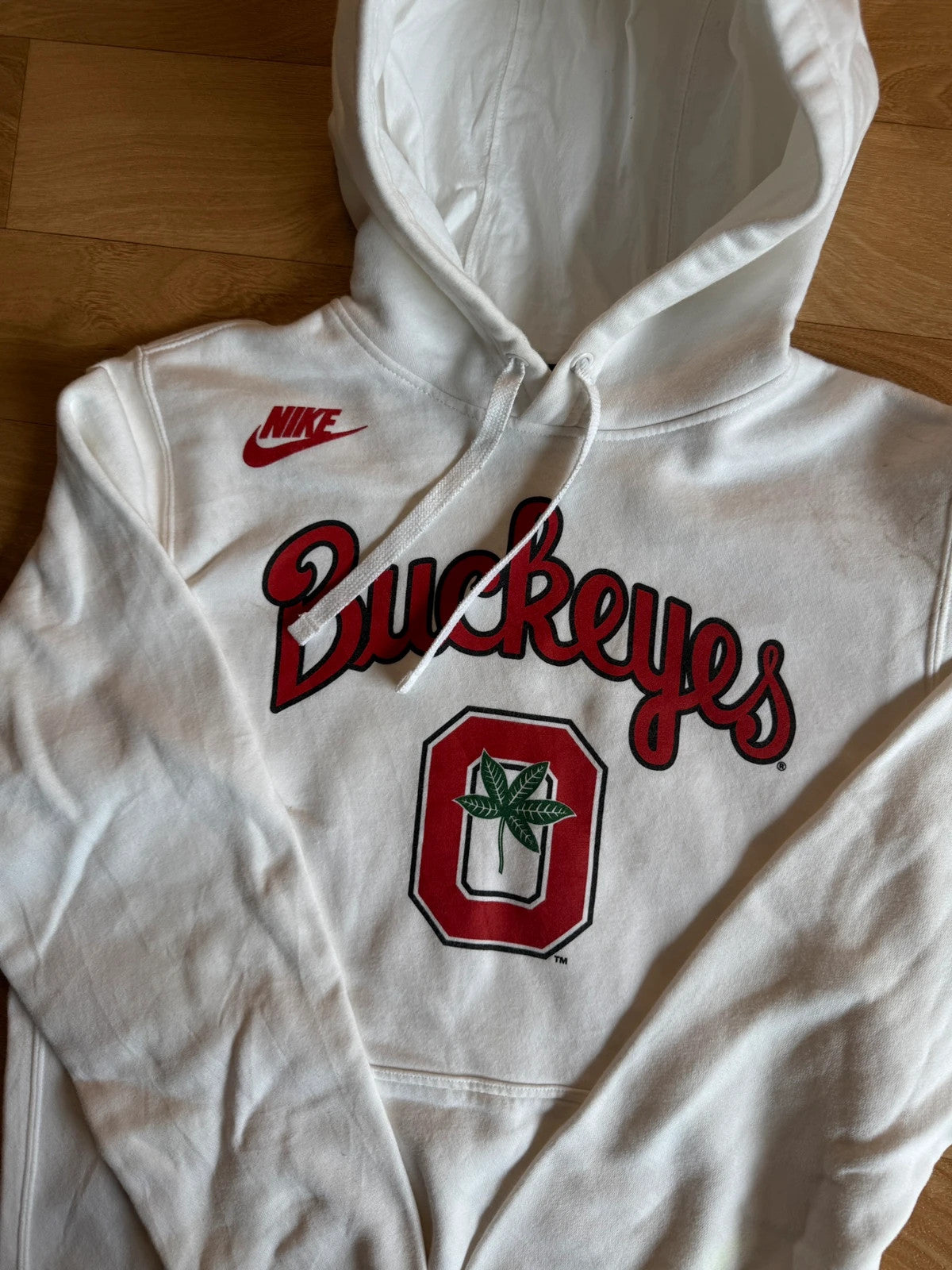 Nike White Buckeyes Script Vintage Collegiate Streetwear Pullover Hoodie Mens