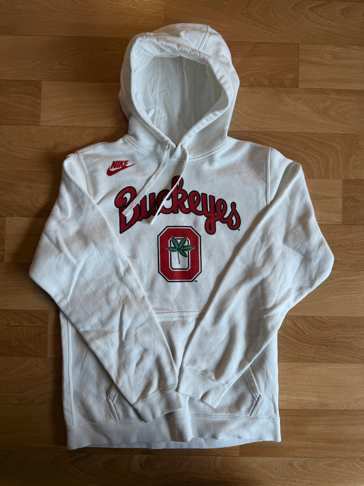 Nike White Buckeyes Script Vintage Collegiate Streetwear Pullover Hoodie Mens