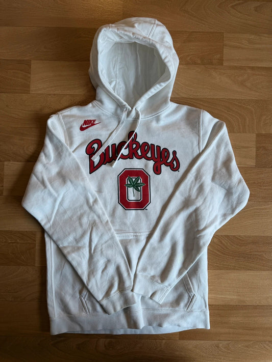 Nike White Buckeyes Script Vintage Collegiate Streetwear Pullover Hoodie Mens
