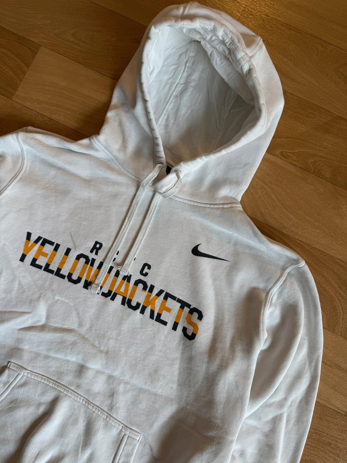 Nike White Yellow Jackets Spellout Vintage Collegiate Athletic Hoodie Mens