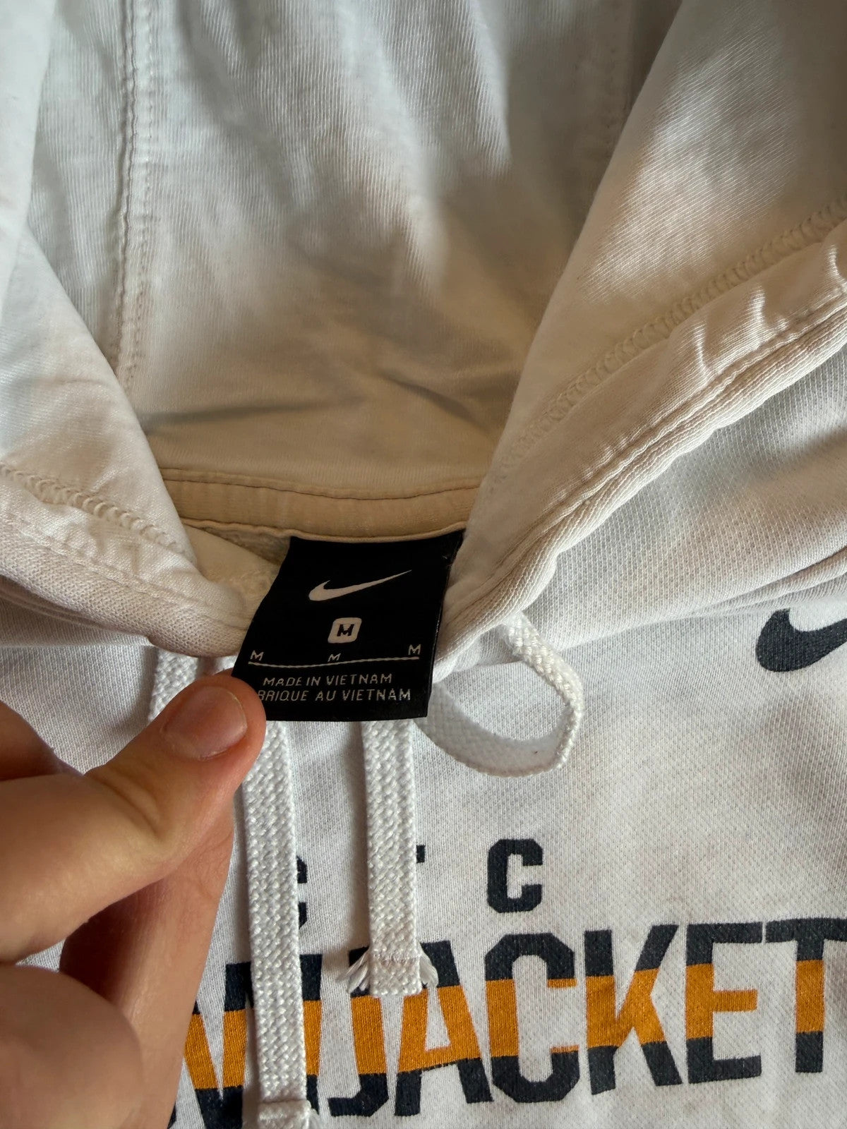 Nike White Yellow Jackets Spellout Vintage Collegiate Athletic Hoodie Mens