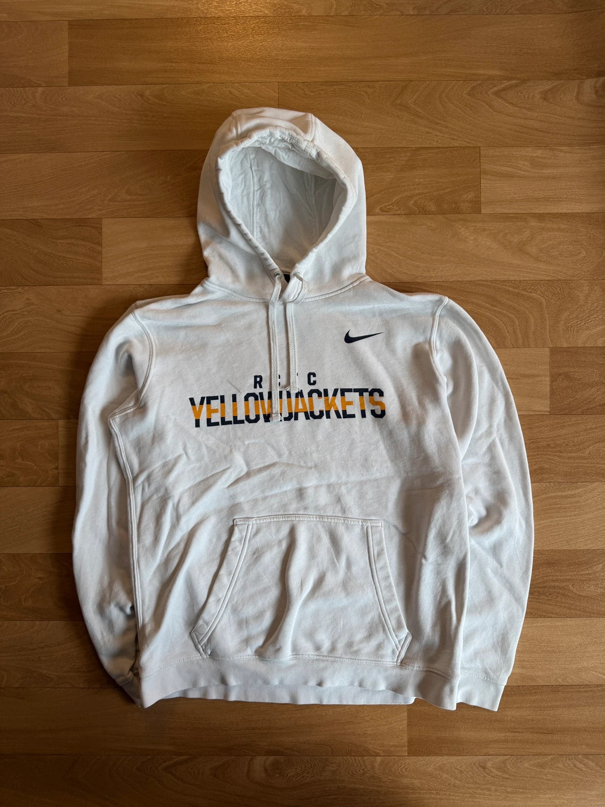 Nike White Yellow Jackets Spellout Vintage Collegiate Athletic Hoodie Mens