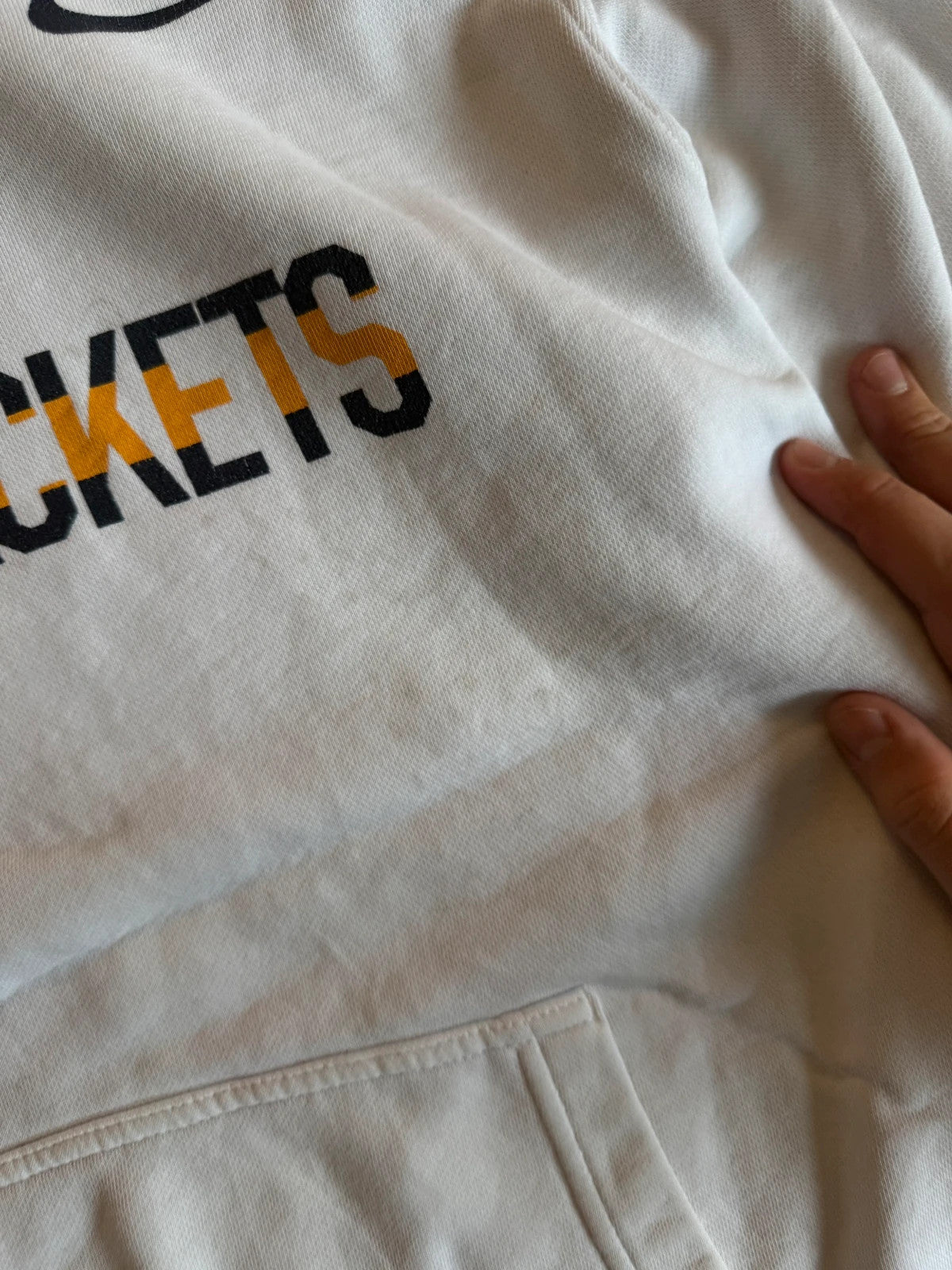 Nike White Yellow Jackets Spellout Vintage Collegiate Athletic Hoodie Mens