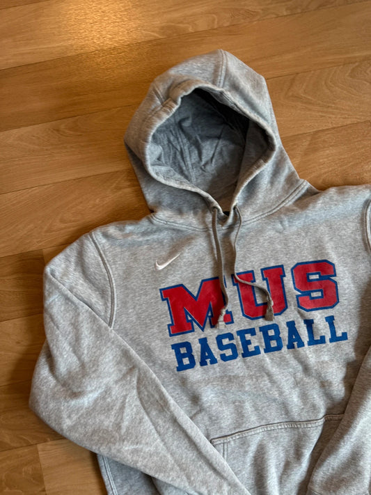 Nike Grey MUS Baseball Spellout Vintage Collegiate Athletic Hoodie Mens