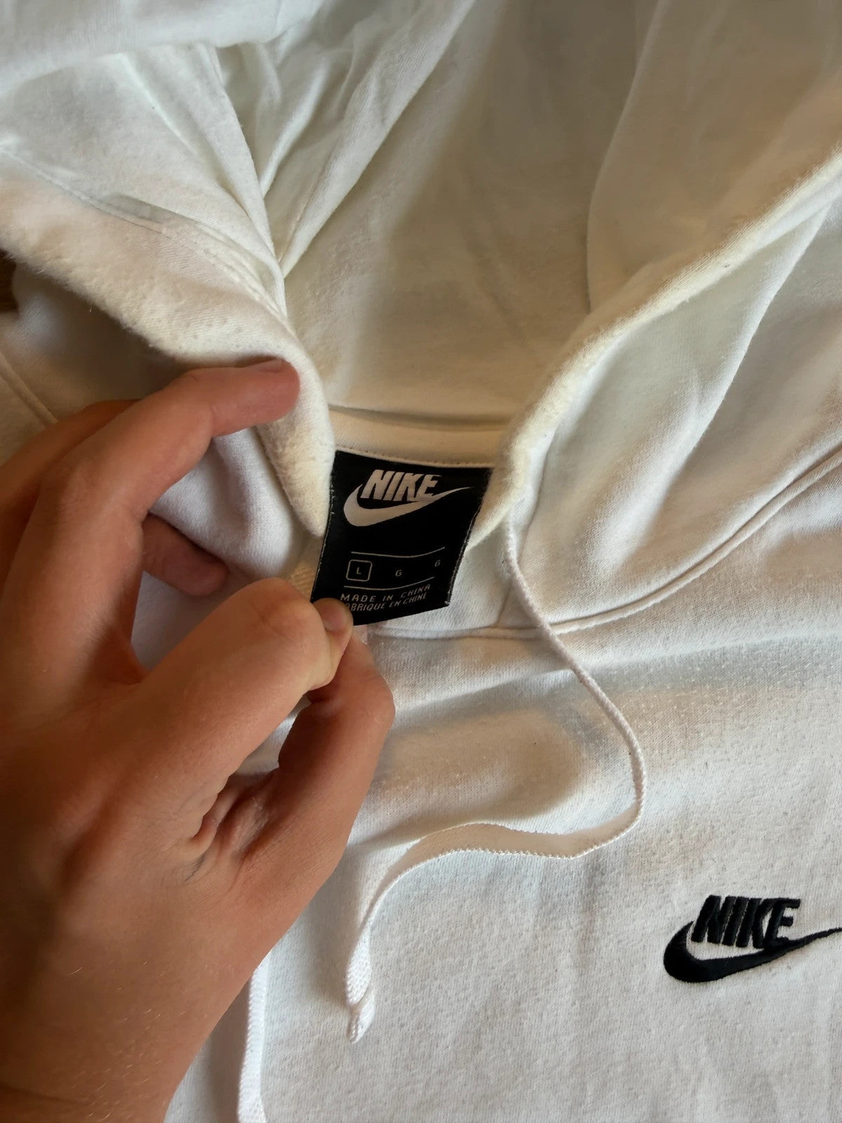 Nike White Embroidered Spellout Vintage Streetwear Heavyweight Pullover Hoodie Mens