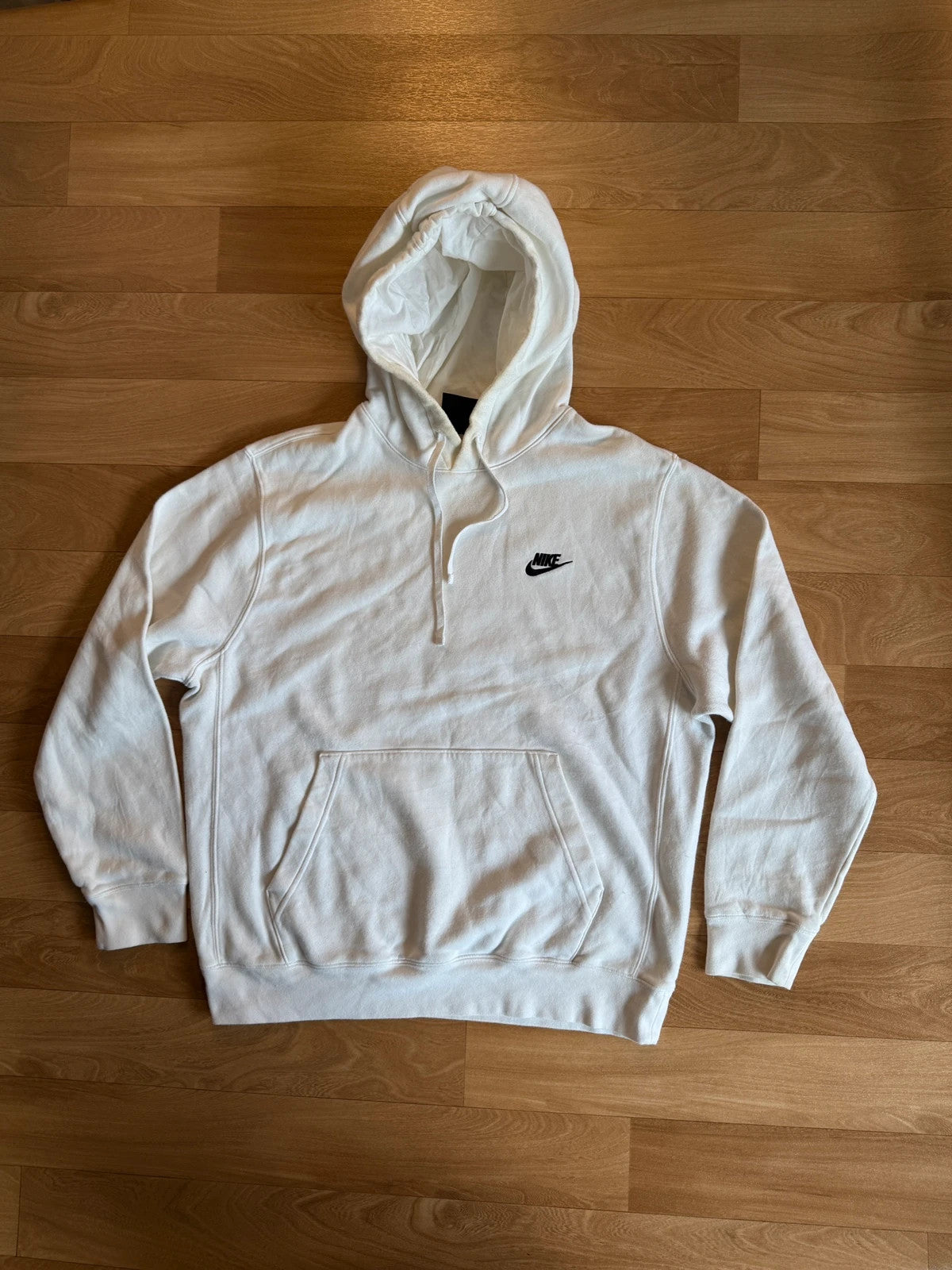 Nike White Embroidered Spellout Vintage Streetwear Heavyweight Pullover Hoodie Mens