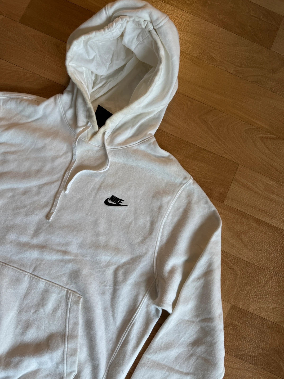 Nike White Embroidered Spellout Vintage Streetwear Heavyweight Pullover Hoodie Mens