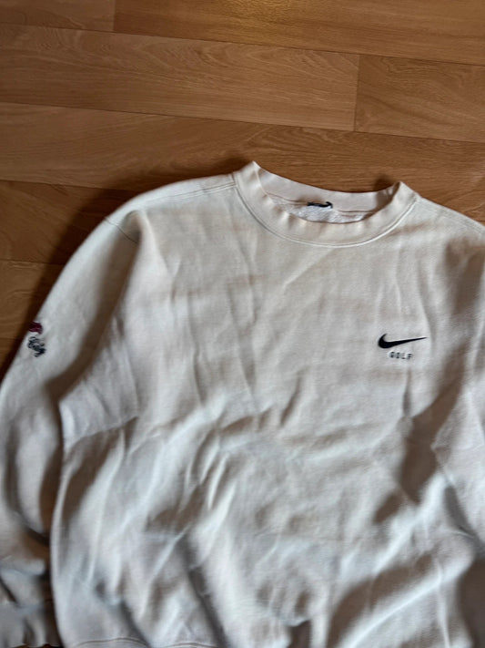 Nike Sportswear White Swoosh Sleeve Spellout Vintage Streetwear Crew Sweatshirt Mens