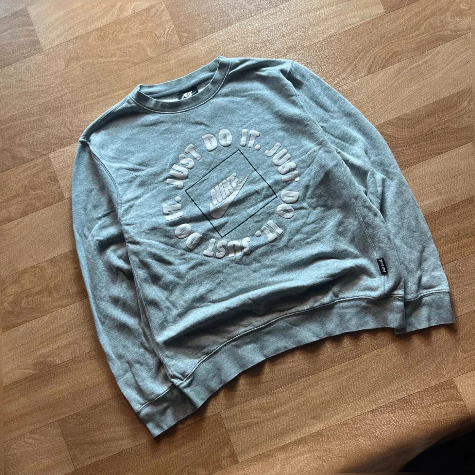Nike Just do It Grey Heather Circle Puff Print Boxy Crewneck Sweatshirt Womens