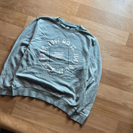 Nike Just do It Grey Heather Circle Puff Print Boxy Crewneck Sweatshirt Womens