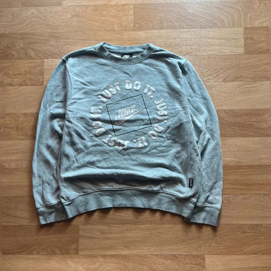 Nike Just do It Grey Heather Circle Puff Print Boxy Crewneck Sweatshirt Womens