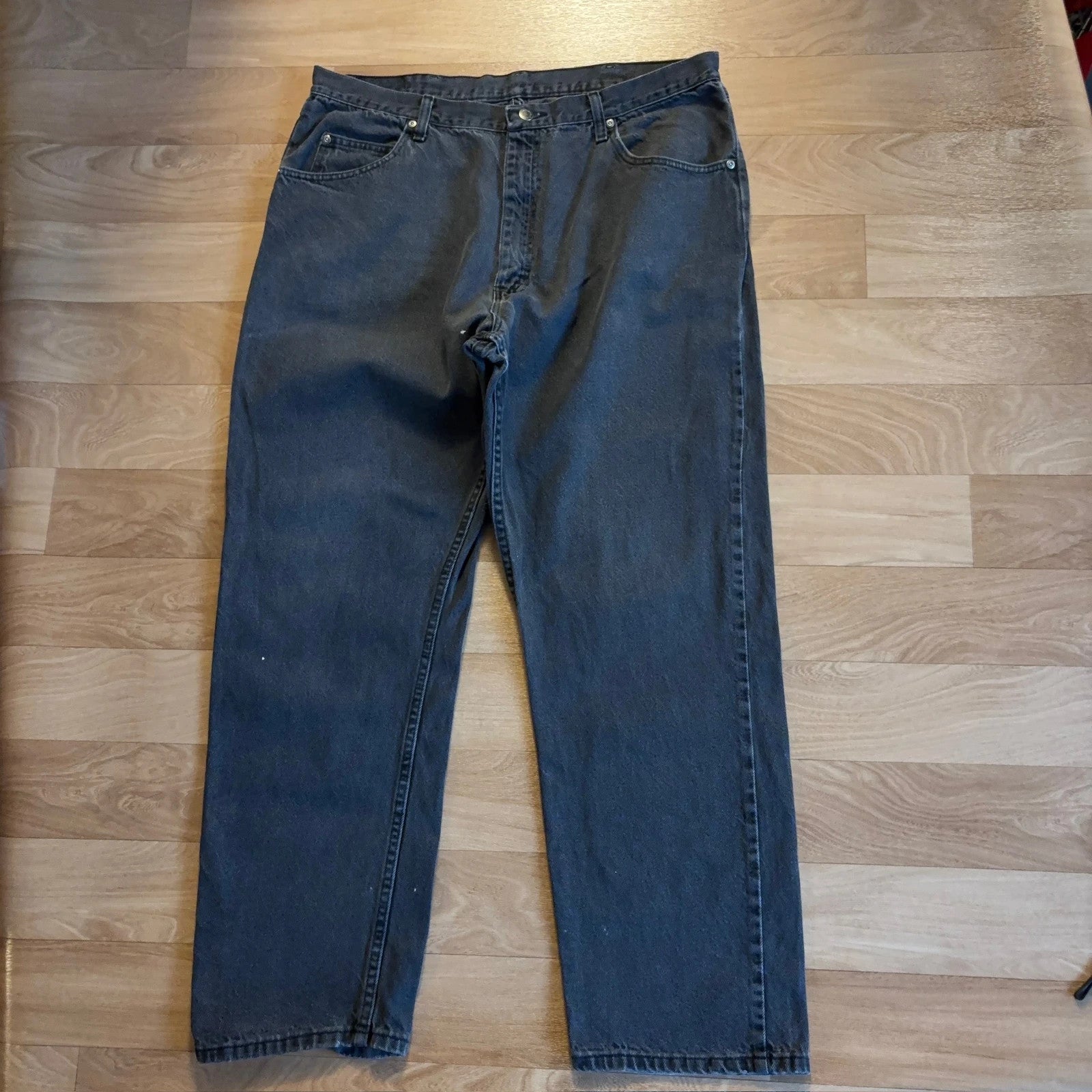 Wrangler Faded Black Straight Jeans Washed Out Vintage Workwear Denim Baggy Mens