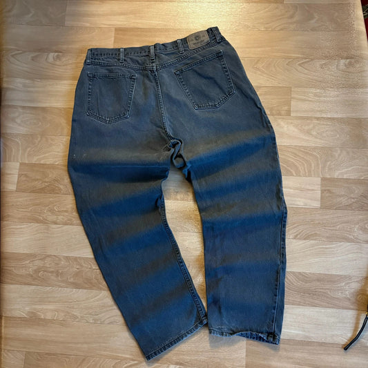 Wrangler Faded Black Straight Jeans Washed Out Vintage Workwear Denim Baggy Mens