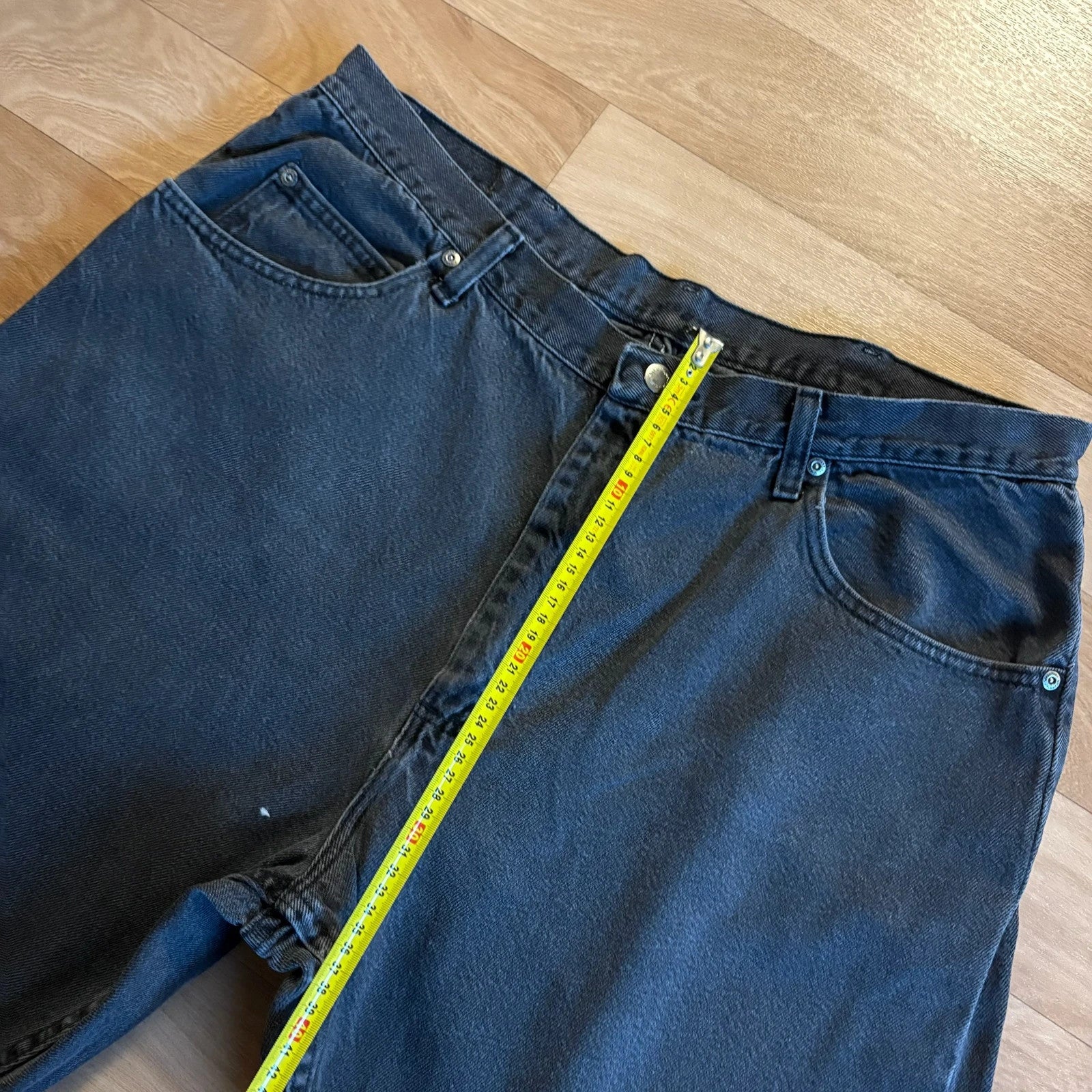 Wrangler Faded Black Straight Jeans Washed Out Vintage Workwear Denim Baggy Mens