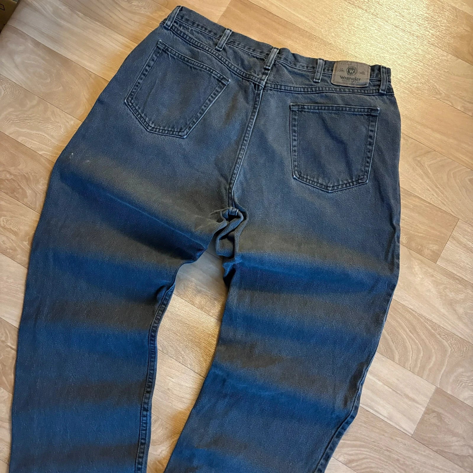 Wrangler Faded Black Straight Jeans Washed Out Vintage Workwear Denim Baggy Mens