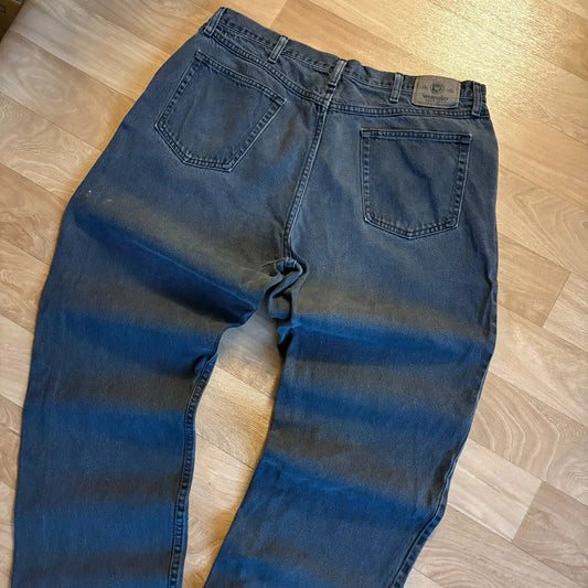 Wrangler Faded Black Straight Jeans Washed Out Vintage Workwear Denim Baggy Mens