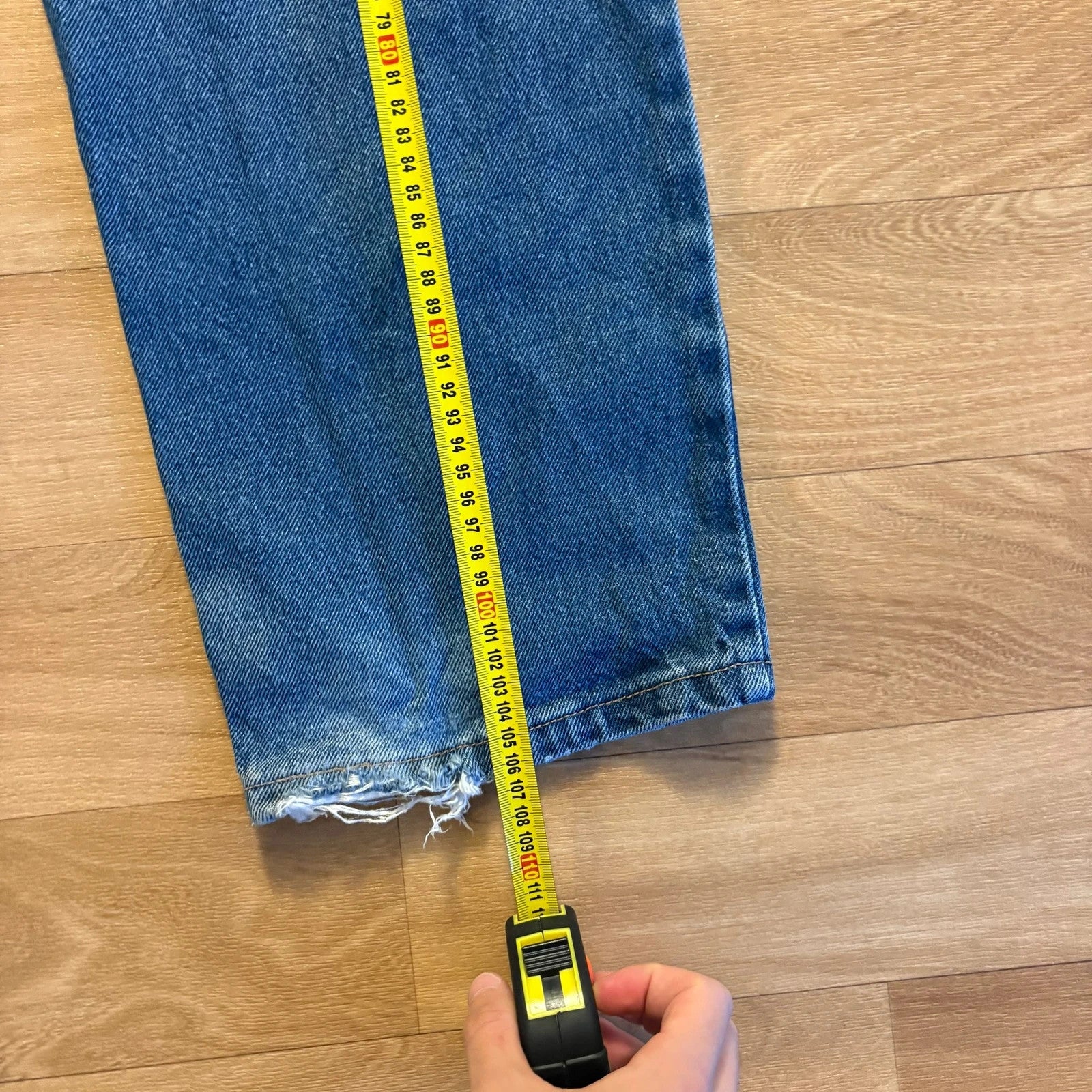 Lee Medium Wash Straight Jeans Leather Patch Vintage Blue Denim Workwear Rugged Mens